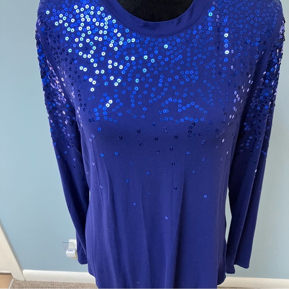 International Concept Sequin Royal Blue Long Sleeve Top XL Holiday Glam Event - Picture 4 of 13